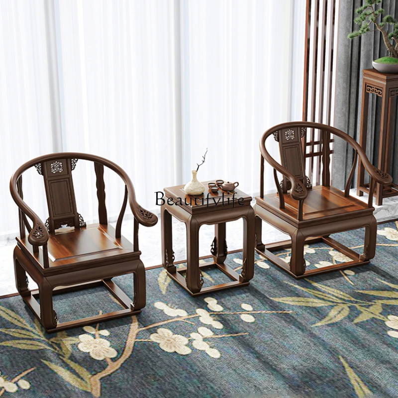 

New Chinese Style Solid Wood Three-Piece Set Home Palace Armchair Palace Chair Simple Living Room Leisure Chair