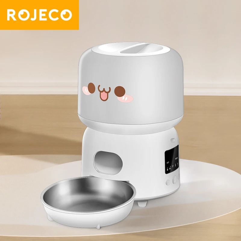 

ROJECO 3L WiFi Automatic Cat Feeder Smart Button Cats Food Dispenser For Remote Control Cute Auto Pet Feeder With Stainless Bowl