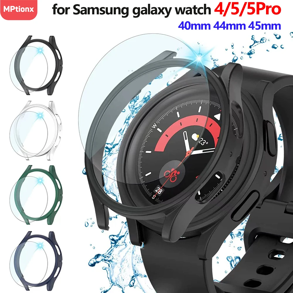 Waterproof Glass Hard PC Bumper Cover for Samsung Galaxy Watch - Screen Protector Included