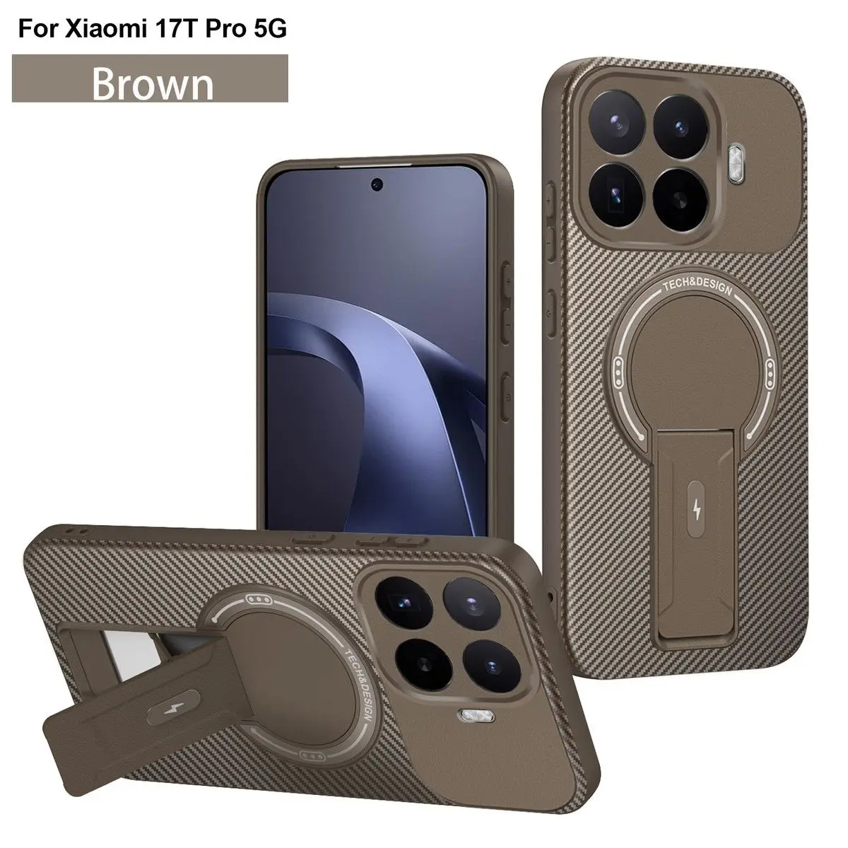 Carbon Fiber Texture Foldable Stand Case with Magsafe Charging & Shockproof Protection