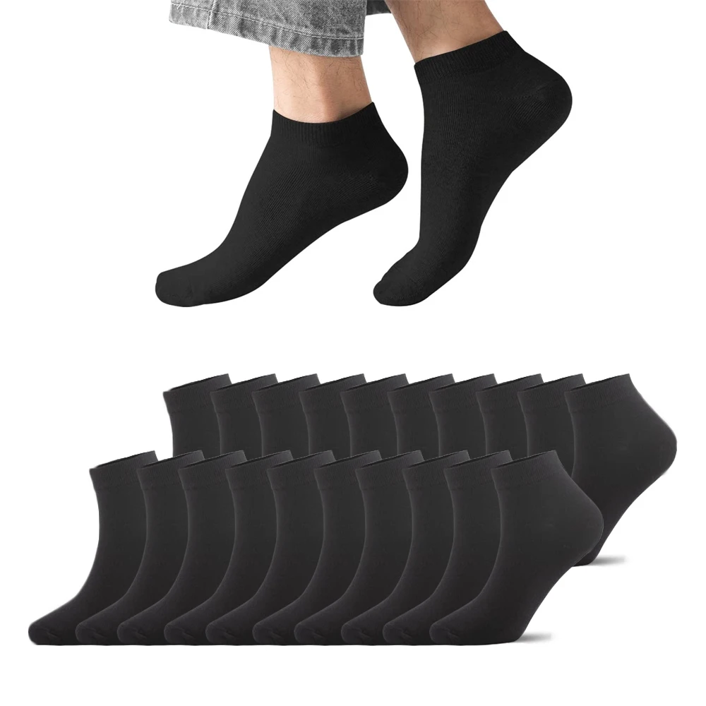 

20шт = 10 пар Мужские простые сплошные цвета Повседневные лодочные носки Черный Модный тренд Спорт Хлопок Женские лодыжки Носки Полиэстер
