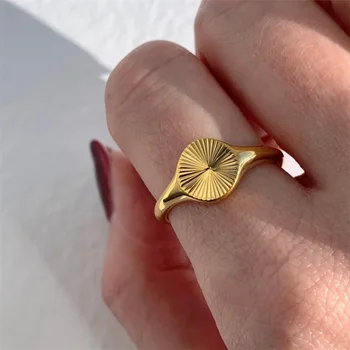 High Quality Wave Rings for Women Minimalist Dainty Rays Texture Circle Ring Stainless Steel Signet Chunky Dome Ring Jewelry 1