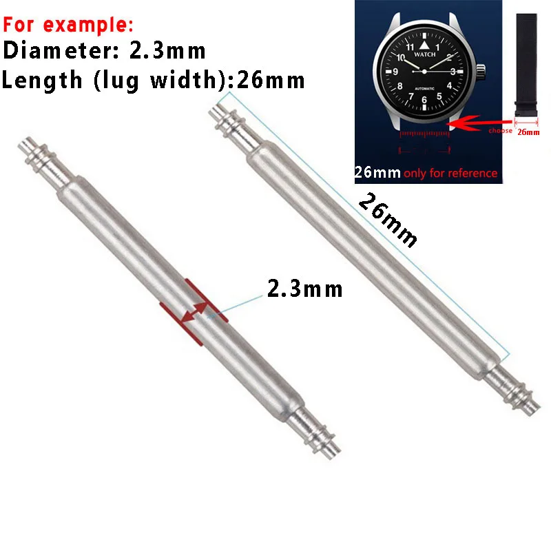 Durable Stainless Steel Watch Strap Spring Bars - 2mm & 2.3mm Diameter, 22mm & 26mm Length