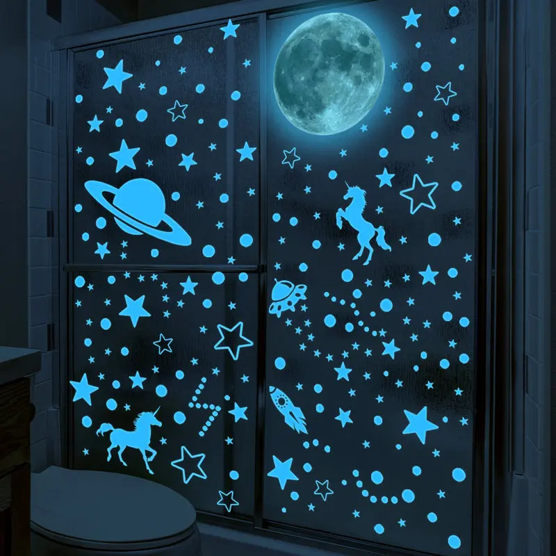 Glow in The Dark Unicorn Wall Stickers Stars Decal Glowing Ceiling Planets Shinning Space Gift for Boys Girls
