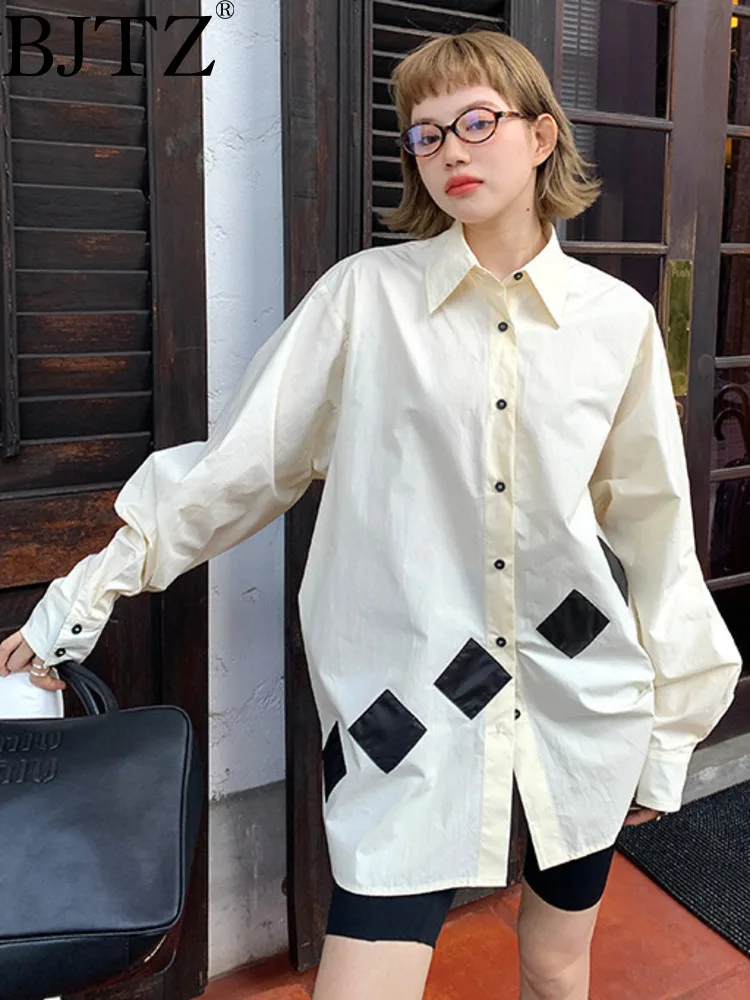 

BJTZ Design Inspired Square Shirt For Women Clothing 2024 Spring New Trend Casual Loose Long Sleeved Female Tops HL51