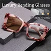 Luxury Ladies Oversized Photochromic Reading Glasses Fashion Trend Anti Blue Light Far Sight Finished Color Changing Sunglasses 1