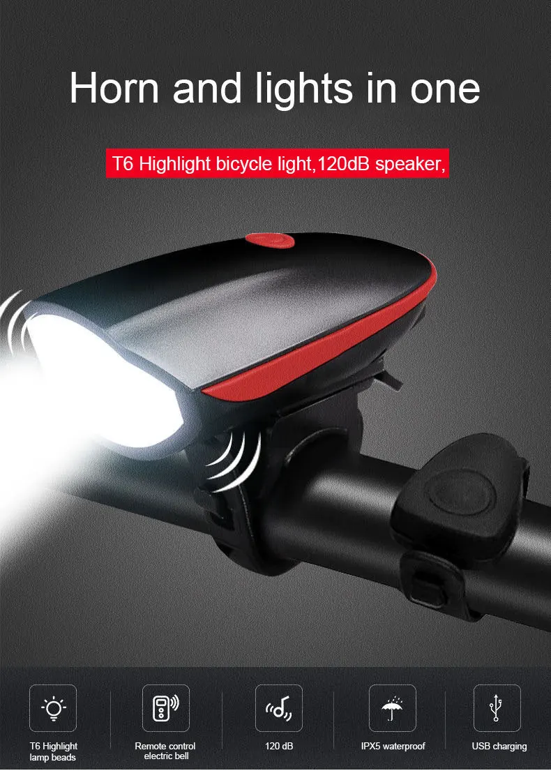 2024 new bicycle light night riding warning light mountain bike accessories usb charging headlight horn led bicycle headlight