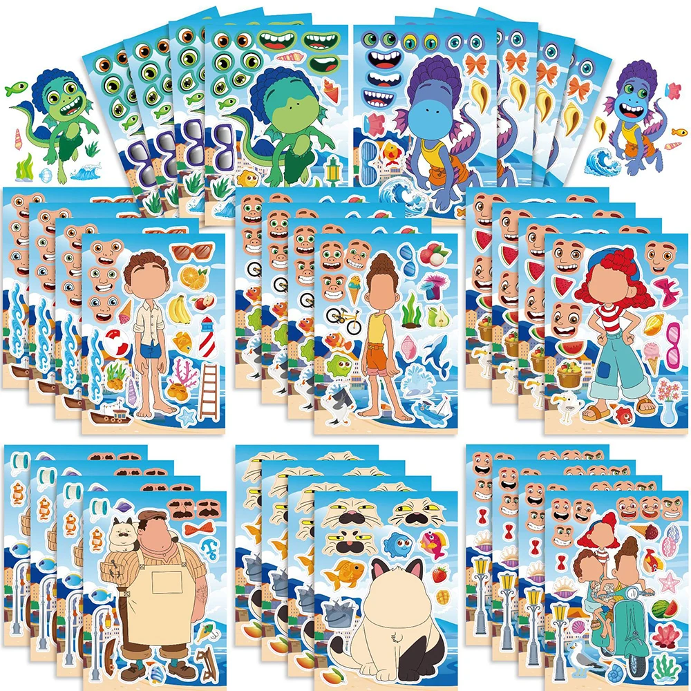 8/16Sheets Cute Disney Luca Kids Puzzle Stickers DIY Assemble Jigsaw Children Party Game Decoration Gift Cartoon Education Toys