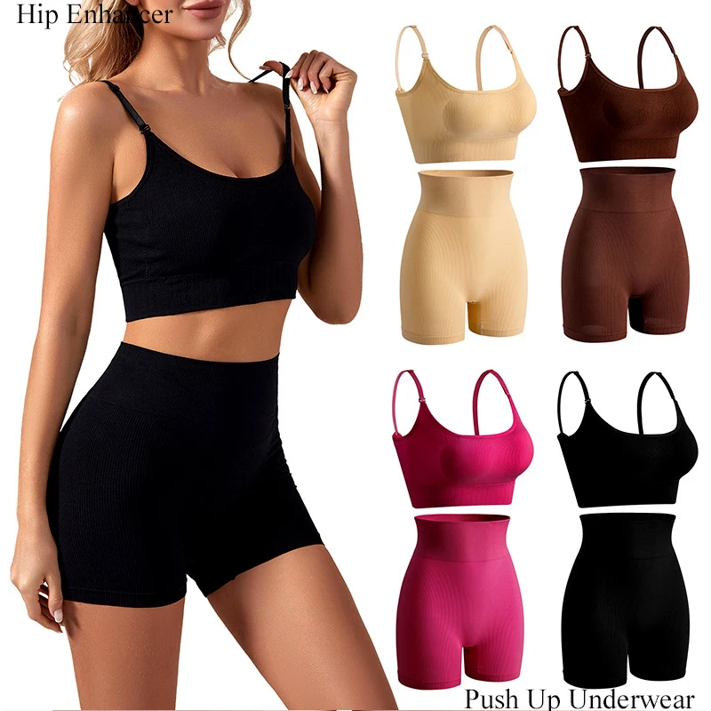 

Sexy Seamless Tops Set High Waist Panties Women Wireless Underwear Suit Soft Padded Bras Set Backless Bralette Lingerie