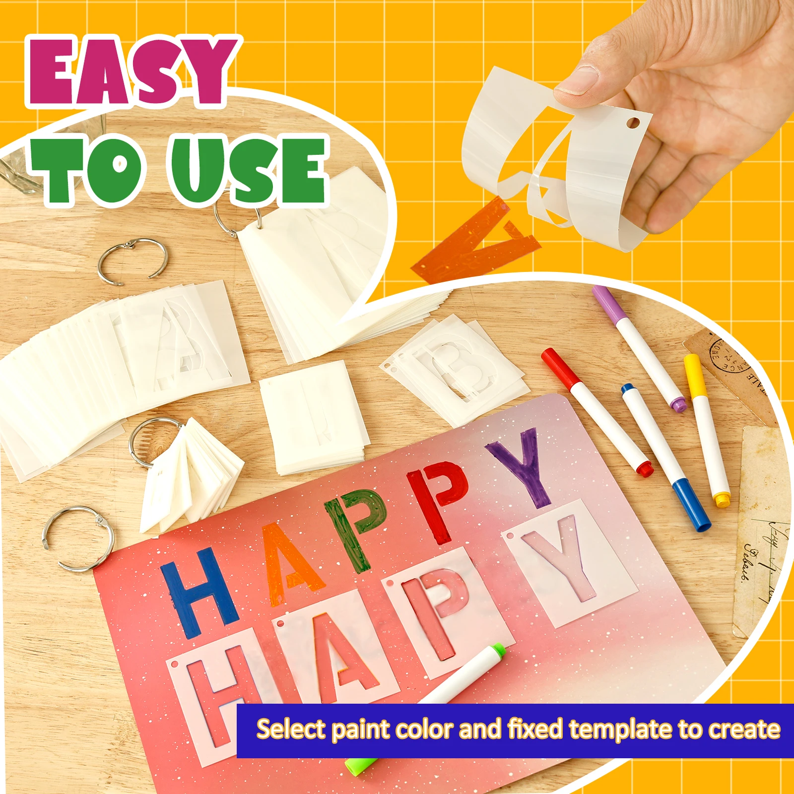 144Pcs Letter Painting Stencils Kit With Number 4 Sizes PET Alphabet Stencils Templates for Wood, Wall, Fabric, Rock Art Craft