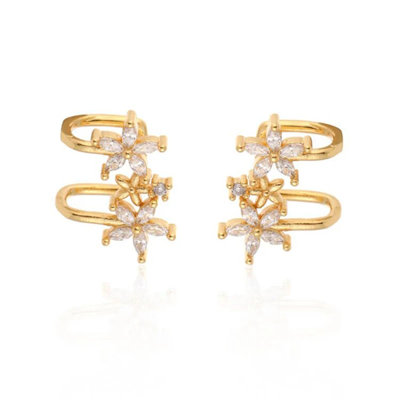 ISUEVA Gold Filled Flower Earcuff Without Piercing Earclip For Women Zircon Ear Cuff Earring Wedding Jewelry