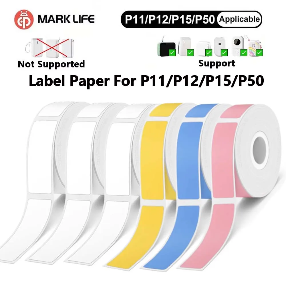Marklife P15 열전사 라벨 흰색/컬러/투명/케이블 라벨 학교/가정/사무실..
