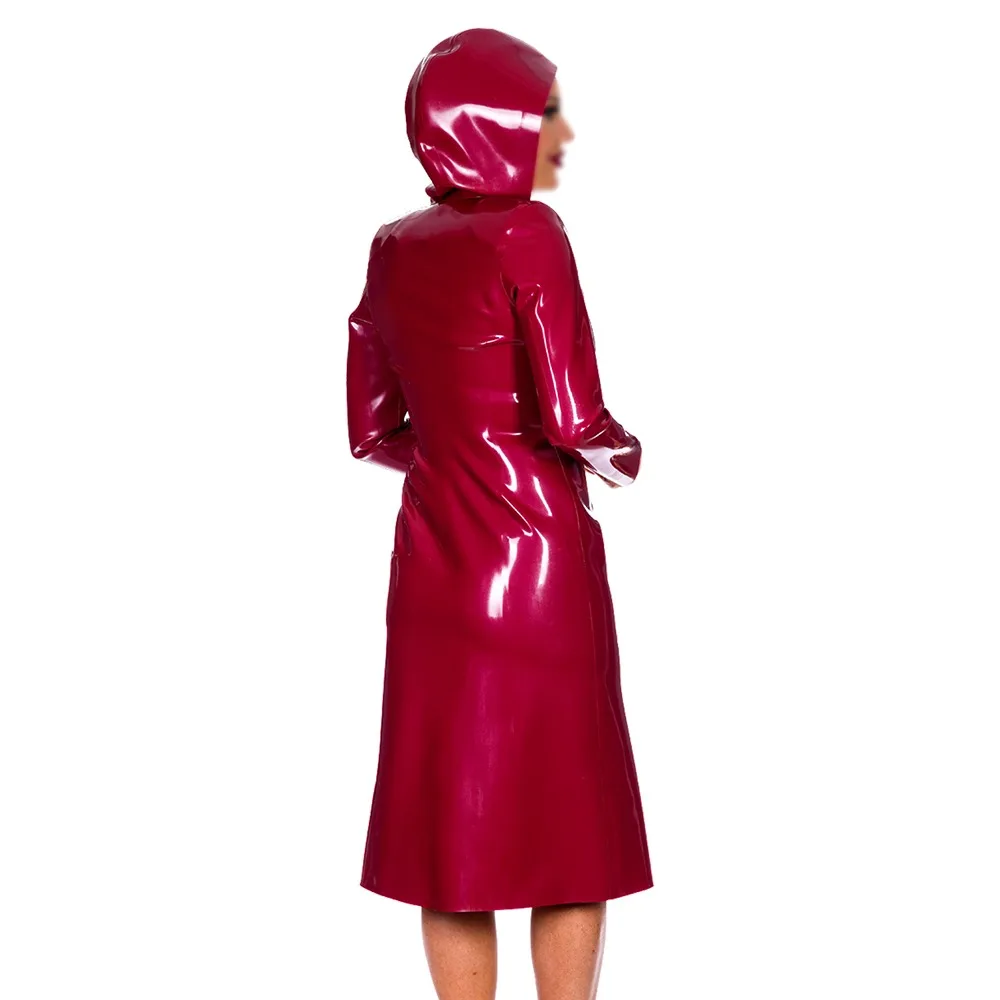 Veste à capuche grande taille pour femme, Trench-Coat Long en cuir verni PVC, manches longues, Streetwear, boutonné au-dessus du genou, Slim