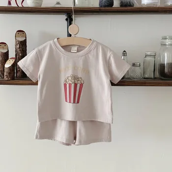 2 pz/set Vestiti Del Bambino Appena Nato Infantile Popcorn Stampa Manica Corta Top + Fondo Set Neonati Sport Casuali Vestito Del Bambino Set Estivo 1