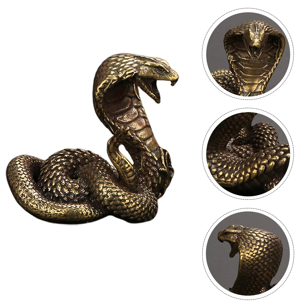

Garden Decor Craft Cobra Statue Ornament Zodiac Snake Miniature Figurines Copper Desktop Decoration Tea Pet Decor Bronze