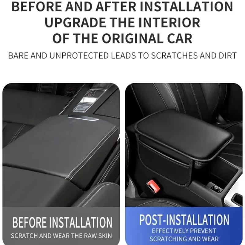 Leather Comfort Armrest Cushion with Storage Bag for Car Interior Decor