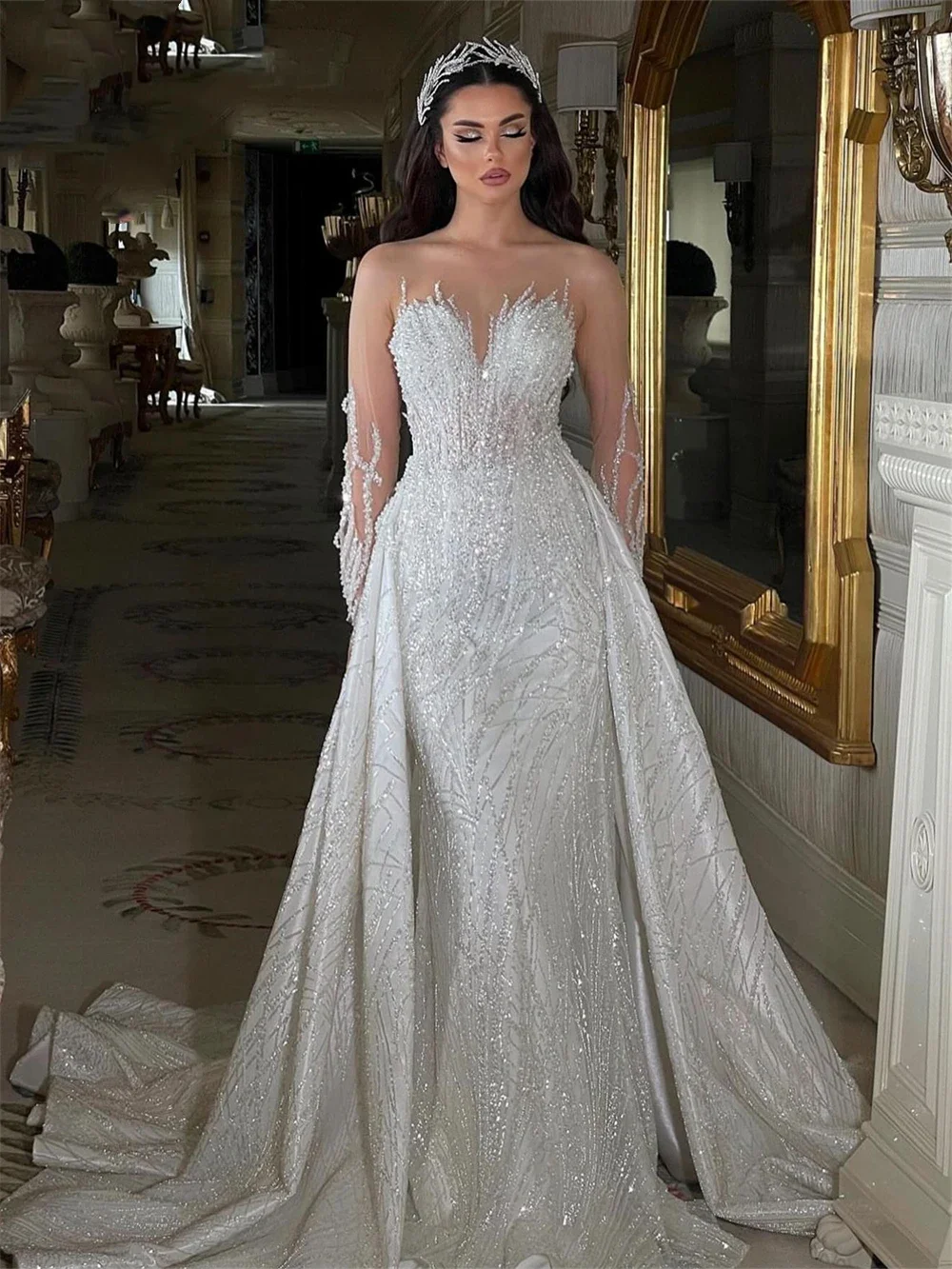 green emerald velvet dress Noxanna Bridal KIMORA Beaded Trumpet Mermaid Wedding Dress main image 0