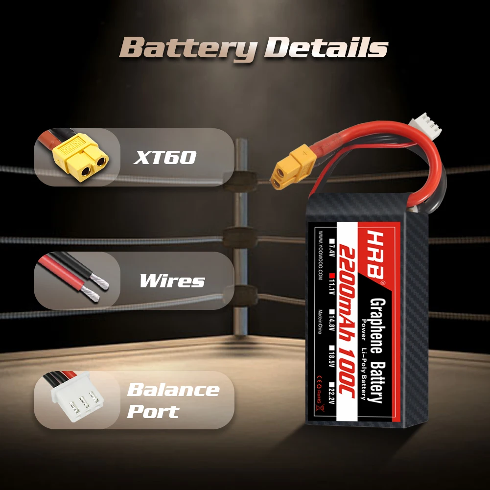 HRB 2packs 11.1V 1800Ah 3S 50C LiPo-Akku It XT60-Stecker Für Skylark