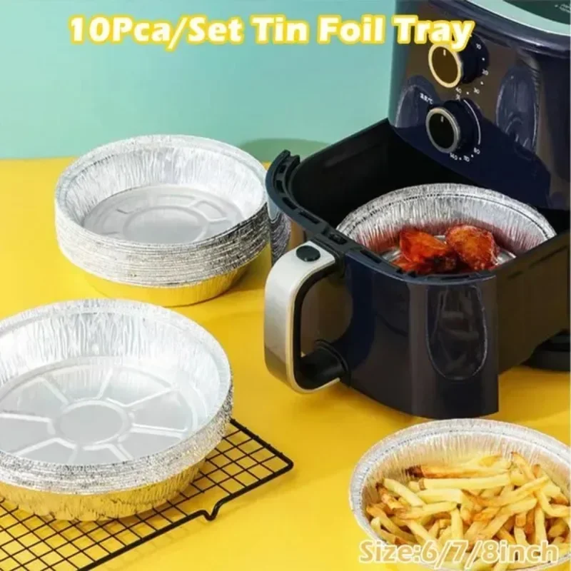 10Pcs/Set Tin Foil Tray Home Disposable Oven Barbecue Pan Pad Aluminum Foil Bowl Oil-Proof Steamer Basket Liner Baking Paper