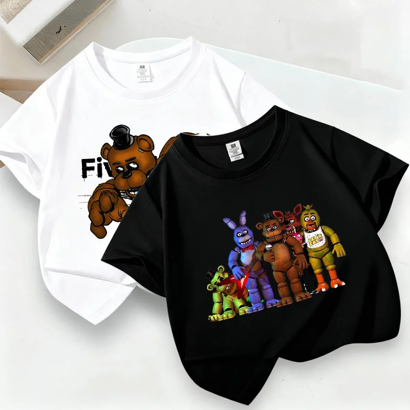 Children's Five Nights at Freddy's Anime Graphic T-Shirt – Short Sleeve White and Black Tee