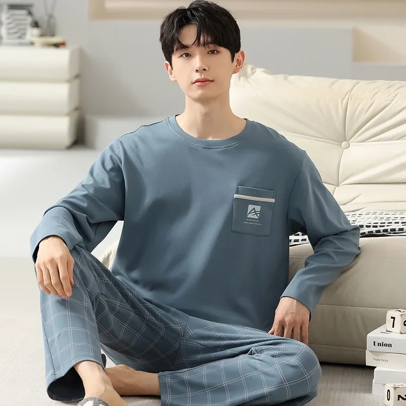 Pure Cotton Pajamas Suit Men Autumn Winter Long-sleeved Korean Version Sleepwear Male Cartoon Loose Loungewear