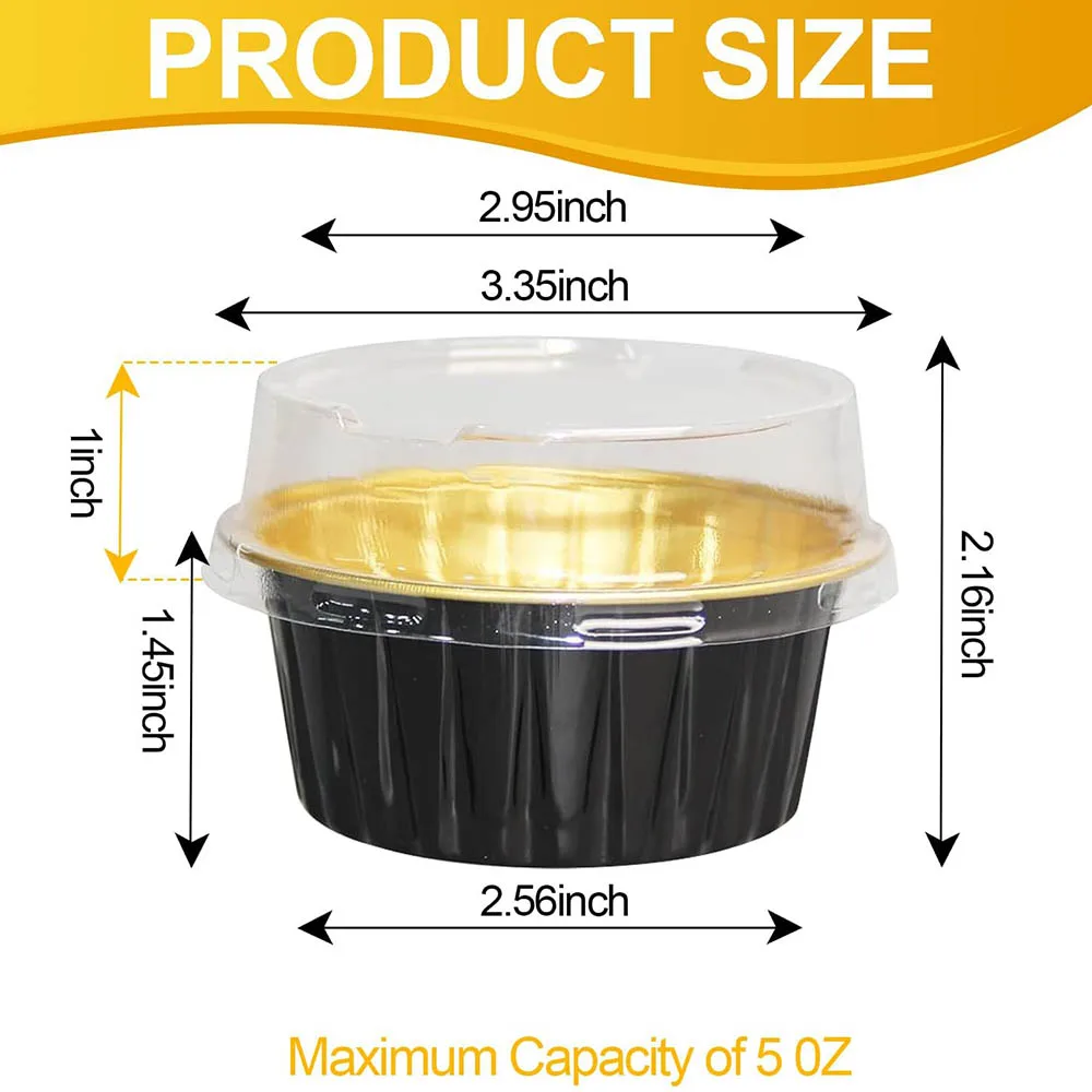 כוסות אפייה מיני אלומיניום עם מכסה, מחזיקי פויל קאפקייק, מחזיקי פויל טארט פיי - קופסאות עוגה מיניות לשימוש חד פעמי