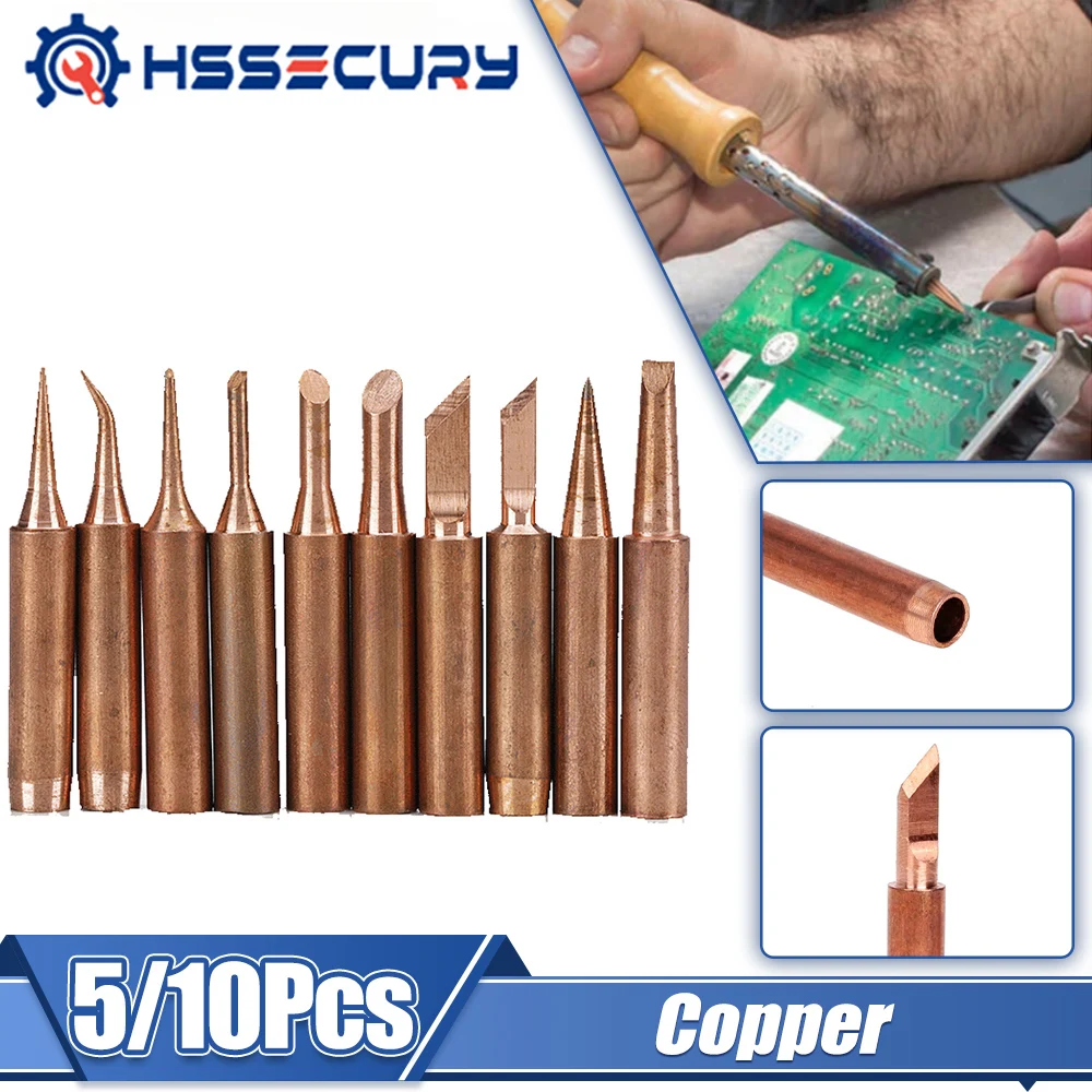 

10/5PCS 900M-T-K Soldering Iron Tip Set Copper Lead-free Electric Solder Iron Welding Head Station Repair Welding Tips Tools Kit