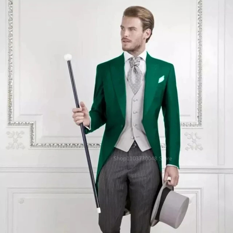 Solid Men's Tailcoat Suit Set Groom Tuxedos for Men Wedding Suit Peak Lapel Blazers Vest Pants 3 Pcs Set Dress for Party Prom