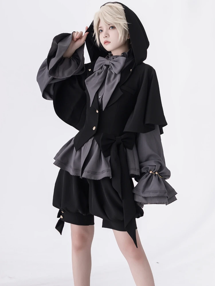 Ouji Lolita Giacca/Pantaloni Corti/Camicetta Vintage Dark Cute Cool Sa Coat Rabbit Ear Hood Set Di Princess Chairs ~ Rabbit Run