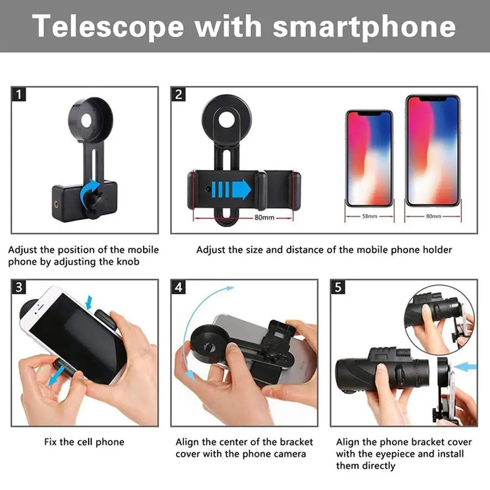 80X100HD powerful monocular telescope mobile camera zoom Starscope tripod smart phone clip hiking camping bird and star watching