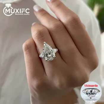 1-5CT Pear Cut Miossanite Ring Certified 925 Sterling Silver Plated 18K D VVS1 Lab Diamond Wedding Engagement Band for Women 1