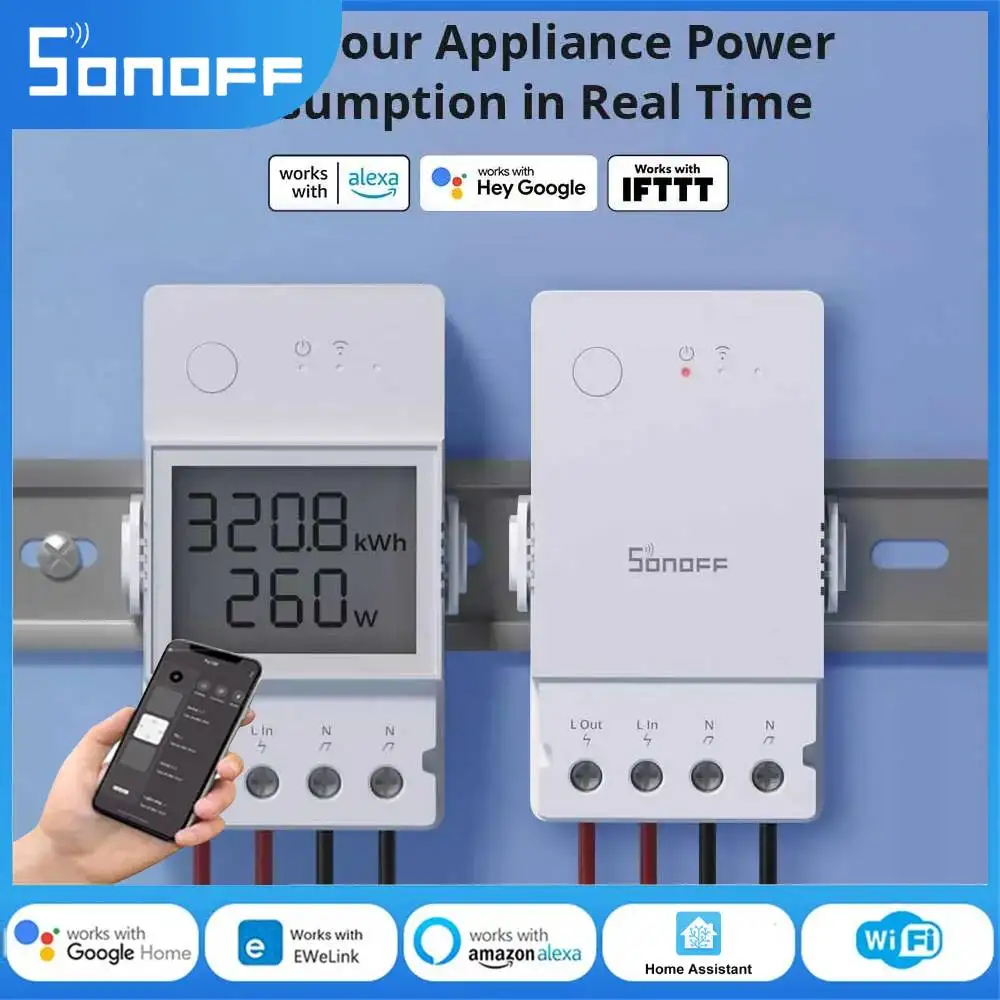 Sonoff-pow Elite Power Meter Switch Monitor de Energia Protetor de Sobrecarga Dispositivo de Relé Original Wifi 16a 20a Lcd Ewelink Alexa Google