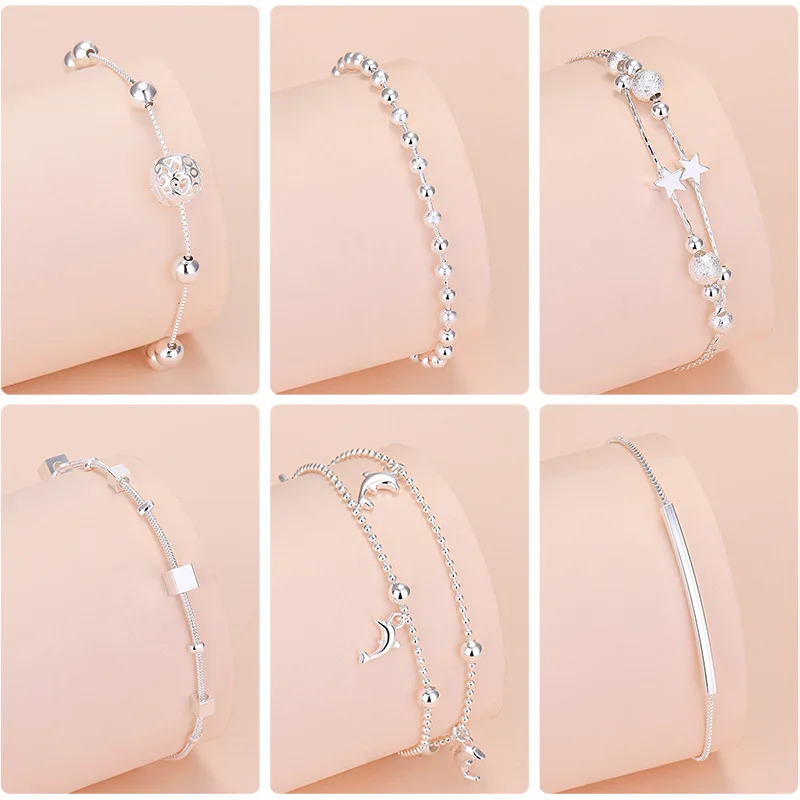925 Sterling Silver Lucky Bead Charm Bracelets Woman Couple Chain Round Bangles Luxury Jewelry Accessories