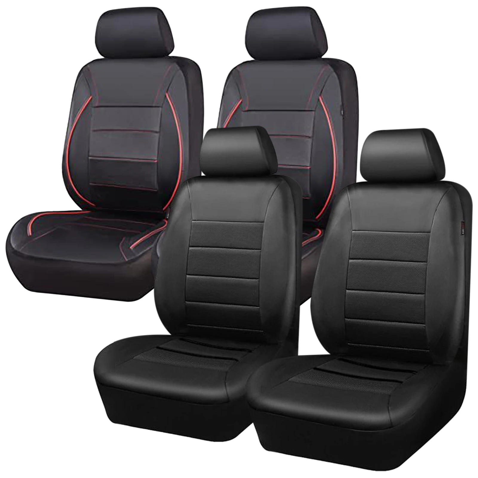 Universal Car Seat Covers, 9PCS PU Leather Front and Rear Seat Protectors, Full Set Auto Seat Covers, Front Seats Airbag Compati