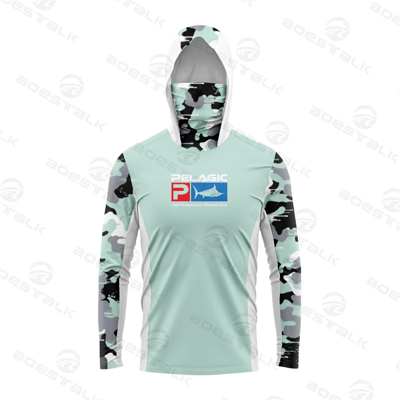 

Новая Pelagic рыболовная рубашка Upf 50 + с длинным рукавом с капюшоном маска для лица Джерси Camisa De Pesca быстросохнущая Солнцезащитная одежда для рыбалки