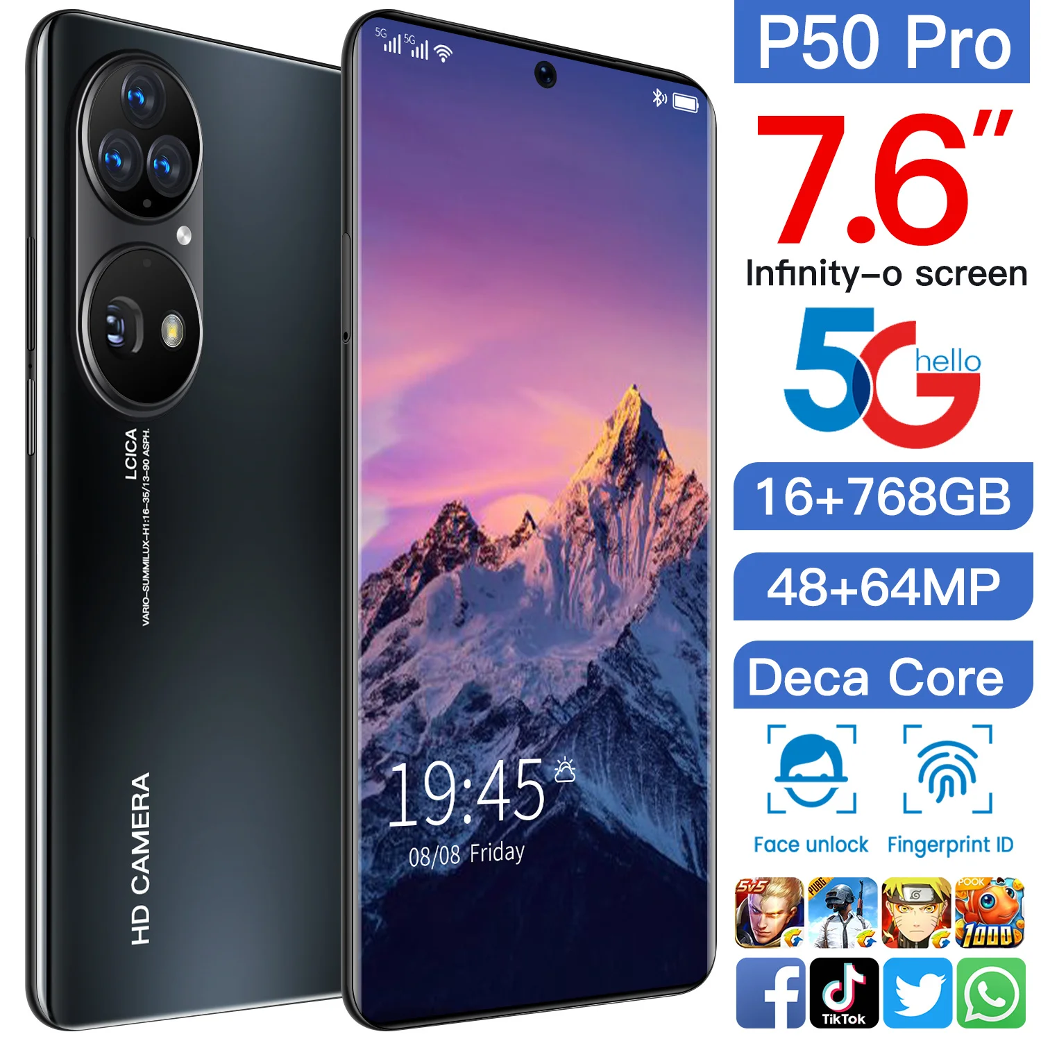 Новинка смартфон 5G P50 PRO 7 6 дюйма 18 ГБ + ТБ 48 64 мп разблокированные мобильные