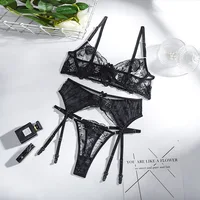Ensemble de soutien-gorge Sexy ensemble de soutien-gorge en dentelle transparente femmes pure tentation ensemble de Lingerie Sexy exotique dames Flroal noir soutien-gorge ensemble de sous-vêtements 5