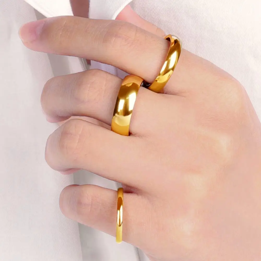 Minimalistischer, schlichter, glatter Edelstahlring für Damen und Herren, klassische 18 Karat vergoldete Paarringe, Hochzeit, Verlobung, Schmuck – Detail 2