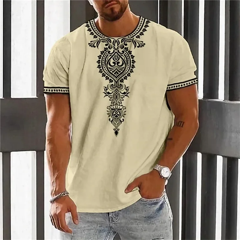Vintage Ethnic Style Short Sleeved Outdoor Street Men's Fashion T-shirt 3D Printed Men's Fitness Tops Daily Casual Sports Tees 2