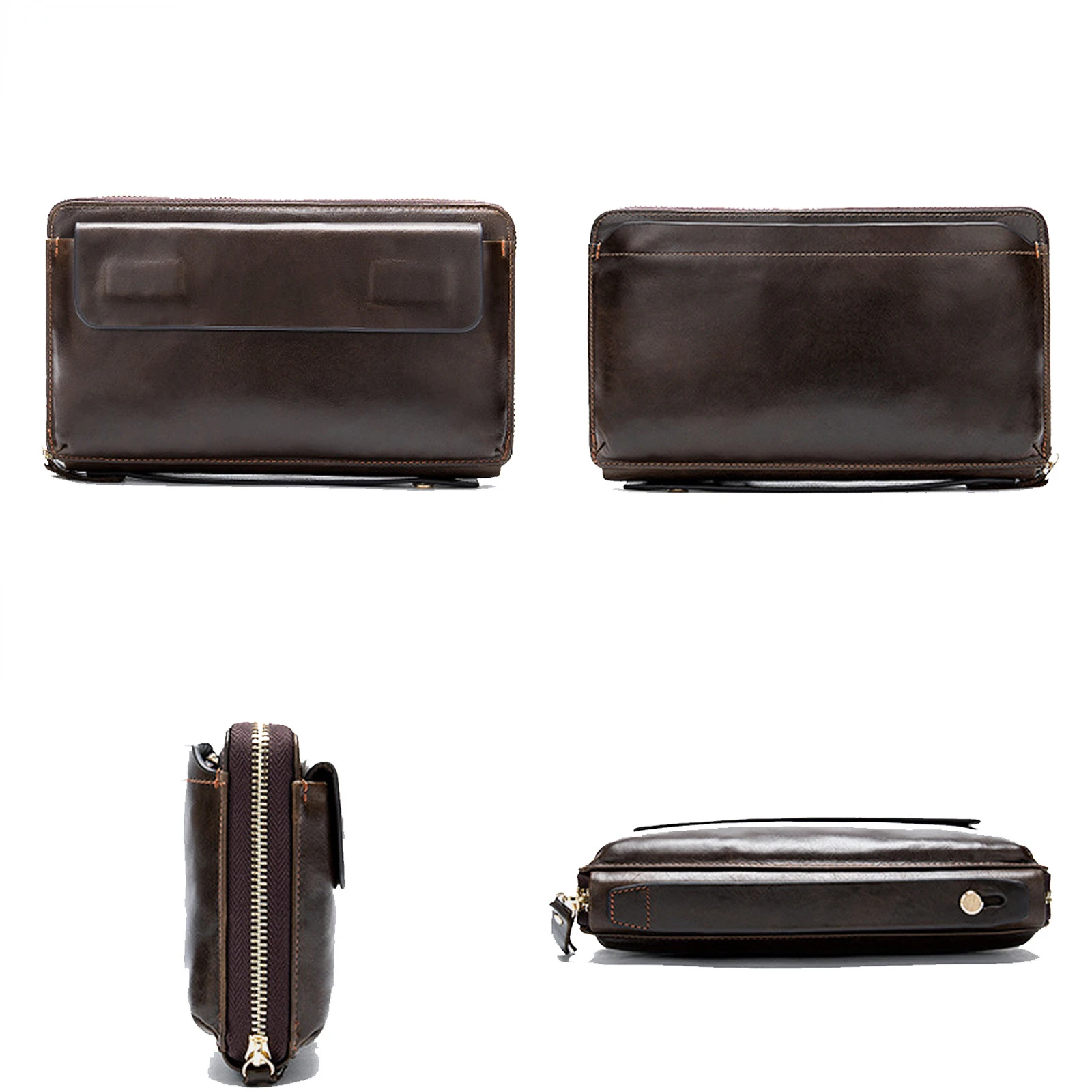 Genuine Leather Clutch Bag for Men Luxury Designer Zipper Wallets Bag Casual Male Long Purse Handbag Phone Pocket Large Capacity