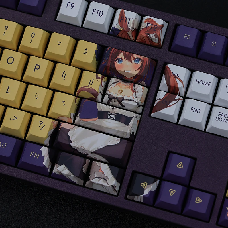 Chaves Conjunto Lados Pbt Tintura Subbed Keycaps Anime dos Desenhos Animados Gaming Key Caps Cherry Perfil Keycap para Muito Derby Tokai Teio 108 - Imagem 4