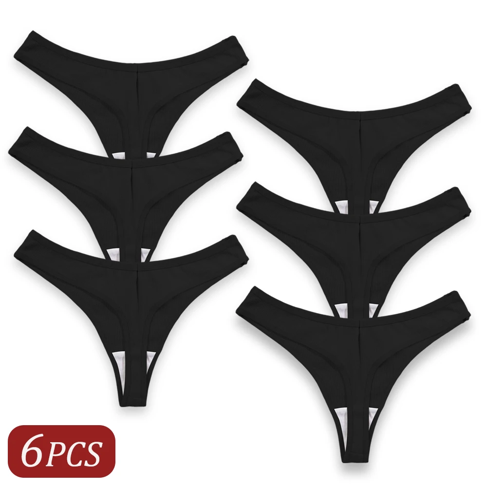 6PCS Black Women's Panties Low Waist Sexy G-String Cotton Briefs Simple Comfortable Breathable Lingerie Female Thong Hot Selling