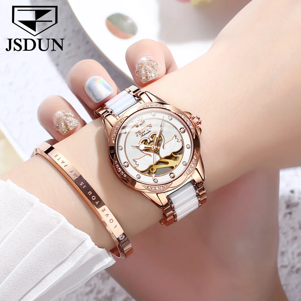 JSDUN 8831 Women's Watch Top Brand Luxury Automatic Mechanical Watch For Women Hollow 30M Waterproof Ladies Dress Wristwatch
