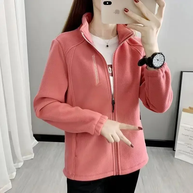Women's Fleece Polar Coat Warm Thicken Plus Size Letter Printing Double-Sided Velvet Outerwear Coats Zipper Sports Sweatshirt 3