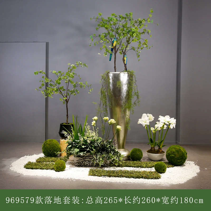 

Artificial Flower Pot Large Green Plant Landscape Window Layout Lobby Front Desk Stairs Hotel Decoration