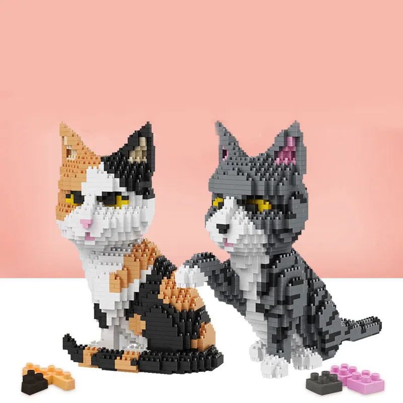 

DIY Mini Building Blocks Birthday Gift Cartoon Pet Cat Building Blocks Children's Educational Toys Blocks for Kids Ages 8-12
