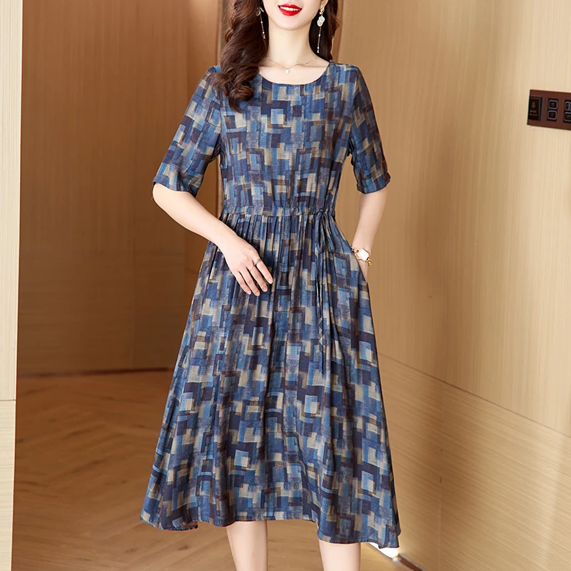 Summer Casual Midi Prom Vintage Dress For Women Elegante Evening Fashion Party Festa Luxo Green Coreano Abiti A Maniche Corte