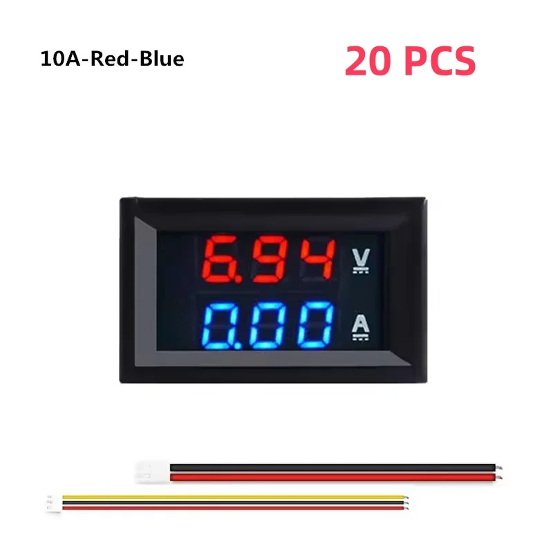 20PCS Voltímetro Amperímetro Digital Dual de Alta Calidad DC 100V 10A con LED Azul + Rojo