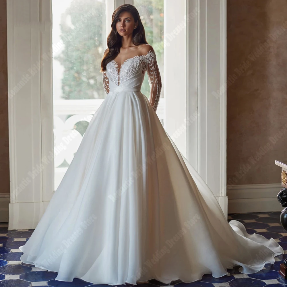 

Элегантное свадебное платье с V-образным вырезом для женщин, атласное платье трапециевидной формы для принцессы, роскошное свадебное платье