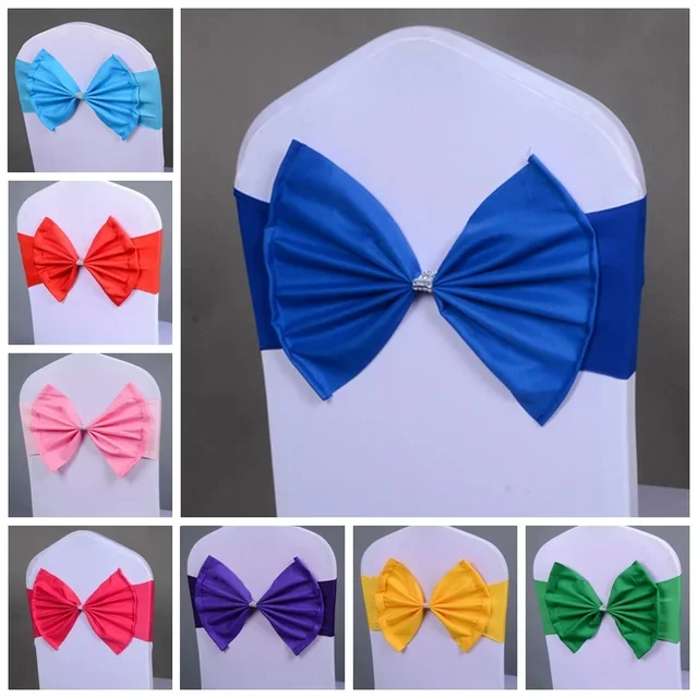 10pcs Chair Sashes Bow Tie Spandex Band Butterfly Suitable For Wedding Birthday Party Reception Banquet Event Decorations